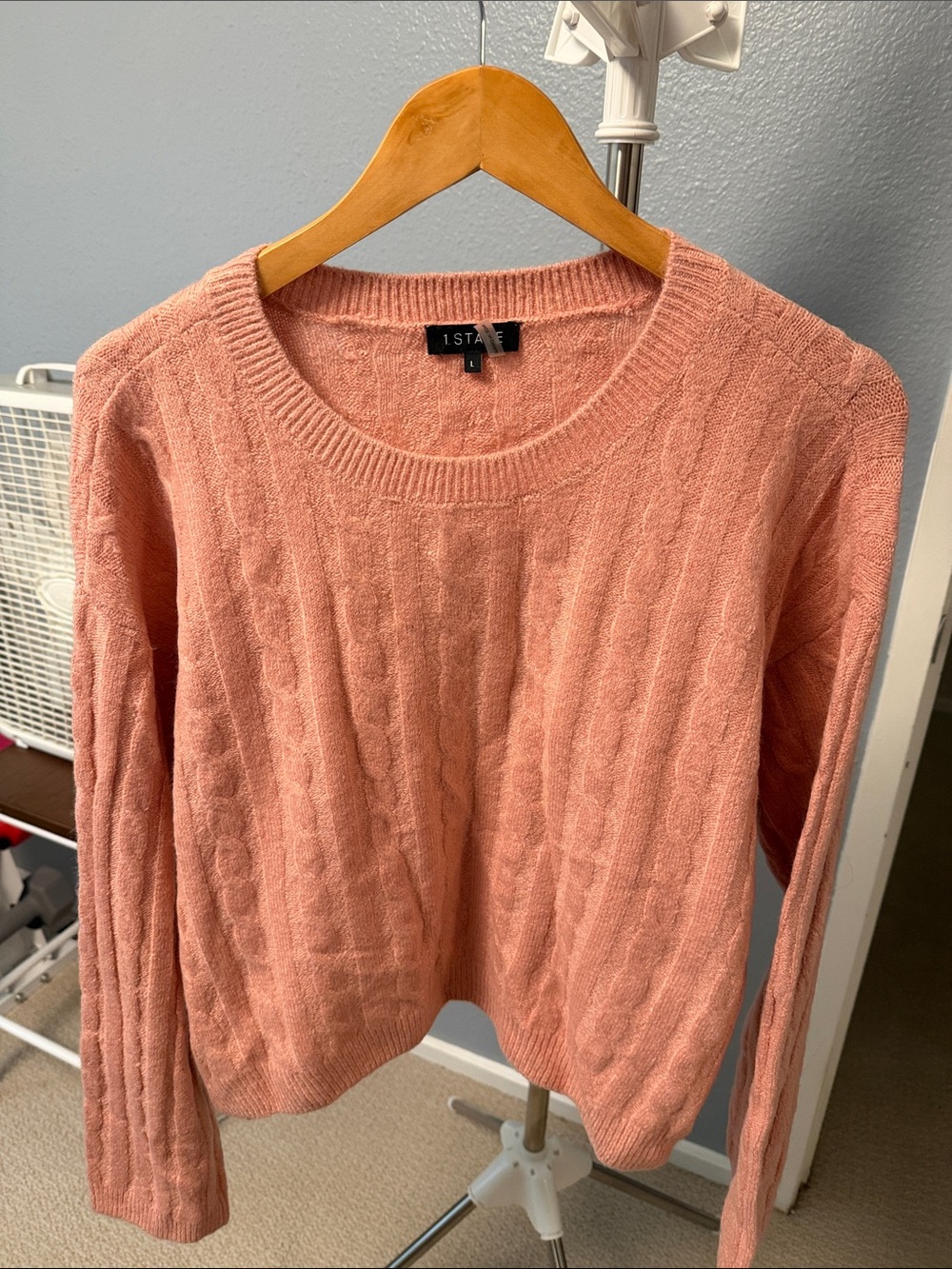 1.STATE Coral Cable Crewneck Sweater